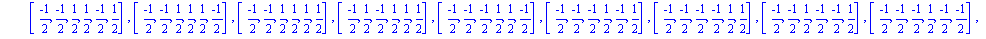 chi := {[1/2, 1/2, 1/2, 1/2, 1/2, 1/2], [1/2, 1/2, 1/2, 1/2, 1/2, (-1)/2], [1/2, 1/2, 1/2, 1/2, (-1)/2, 1/2], [1/2, 1/2, 1/2, (-1)/2, 1/2, 1/2], [1/2, 1/2, 1/2, 1/2, (-1)/2, (-1)/2], [1/2, 1/2, 1/2, (...