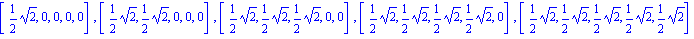 [1/2*2^(1/2), 0, 0, 0, 0], [1/2*2^(1/2), 1/2*2^(1/2), 0, 0, 0], [1/2*2^(1/2), 1/2*2^(1/2), 1/2*2^(1/2), 0, 0], [1/2*2^(1/2), 1/2*2^(1/2), 1/2*2^(1/2), 1/2*2^(1/2), 0], [1/2*2^(1/2), 1/2*2^(1/2), 1/2*2...