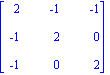 matrix([[2, -1, -1], [-1, 2, 0], [-1, 0, 2]])