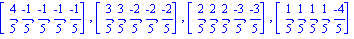 [4/5, (-1)/5, (-1)/5, (-1)/5, (-1)/5], [3/5, 3/5, (-2)/5, (-2)/5, (-2)/5], [2/5, 2/5, 2/5, (-3)/5, (-3)/5], [1/5, 1/5, 1/5, 1/5, (-4)/5]